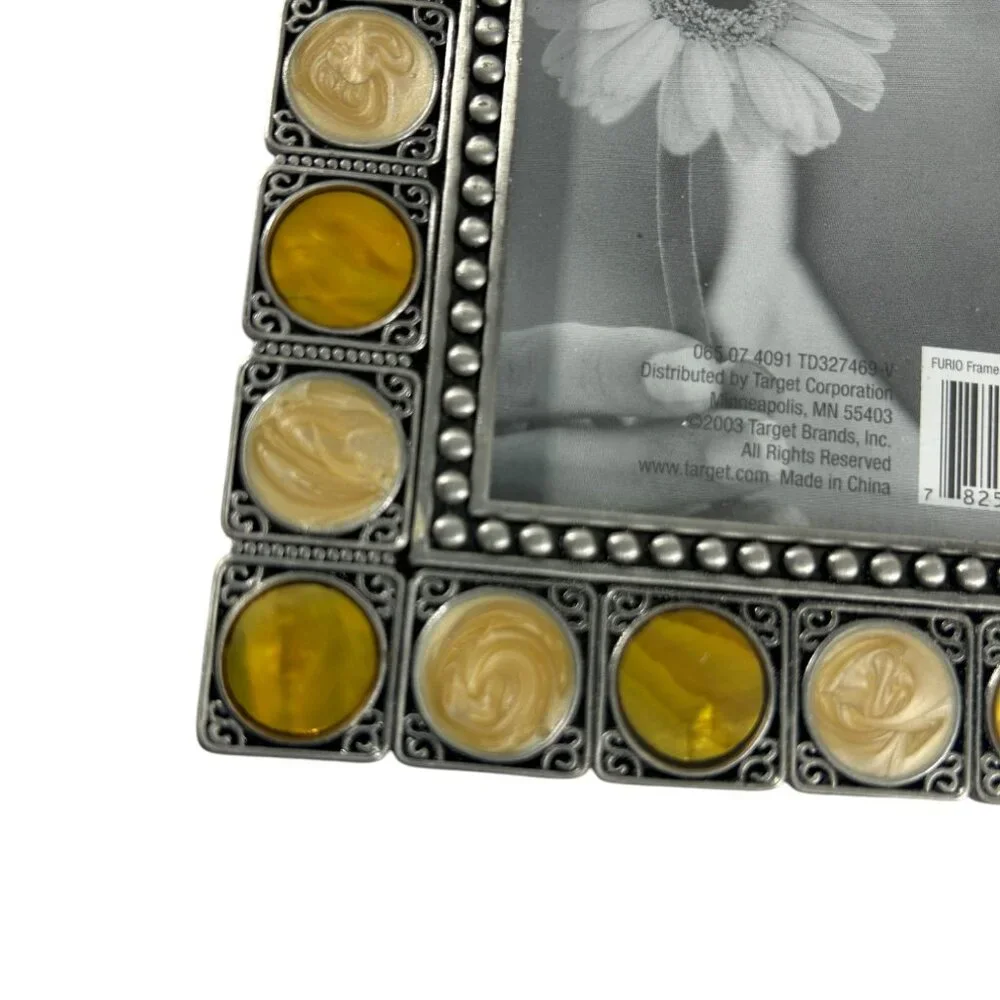 Decorative Furio Metal Photo Frame 4x6 Amber Beige Glass Tile Border Table Top